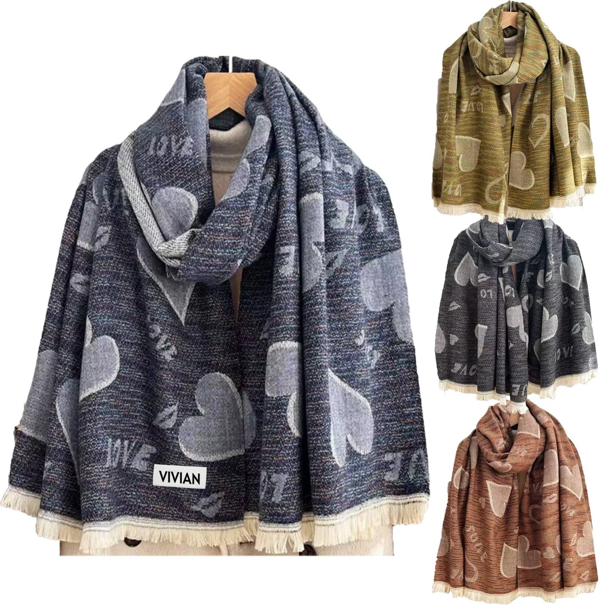 Love Jacquard Fringe Imitation Wool Scarf 1
