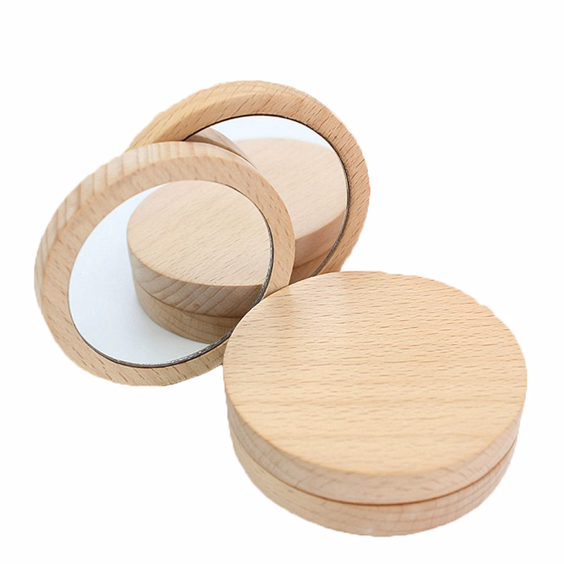 Cosmetic Round Wooden Mirror
