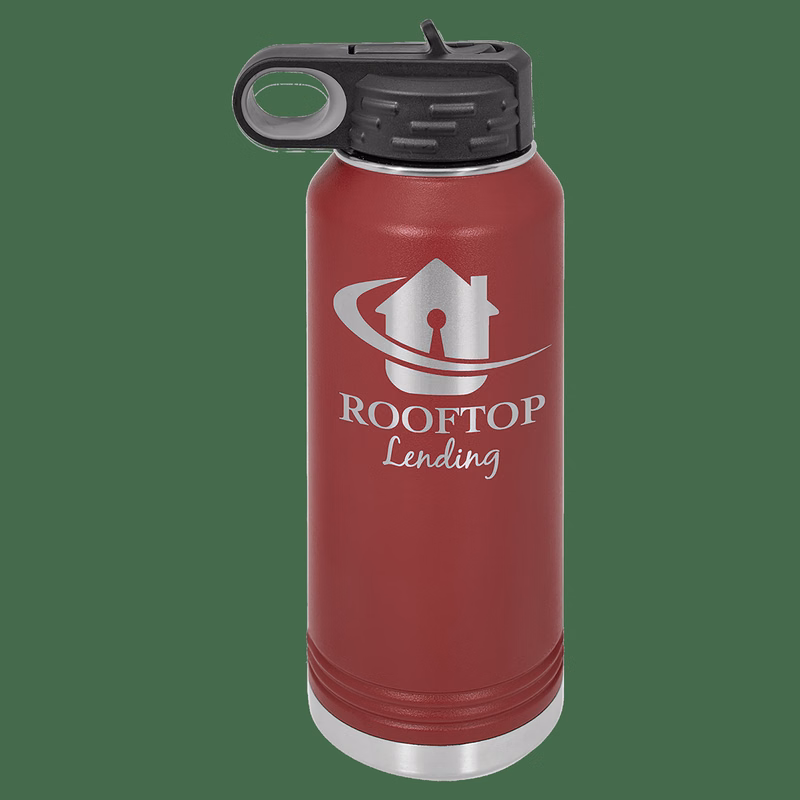 32 oz. Maroon Powder Coated Laser Engraved Polar Camel Water Bottles