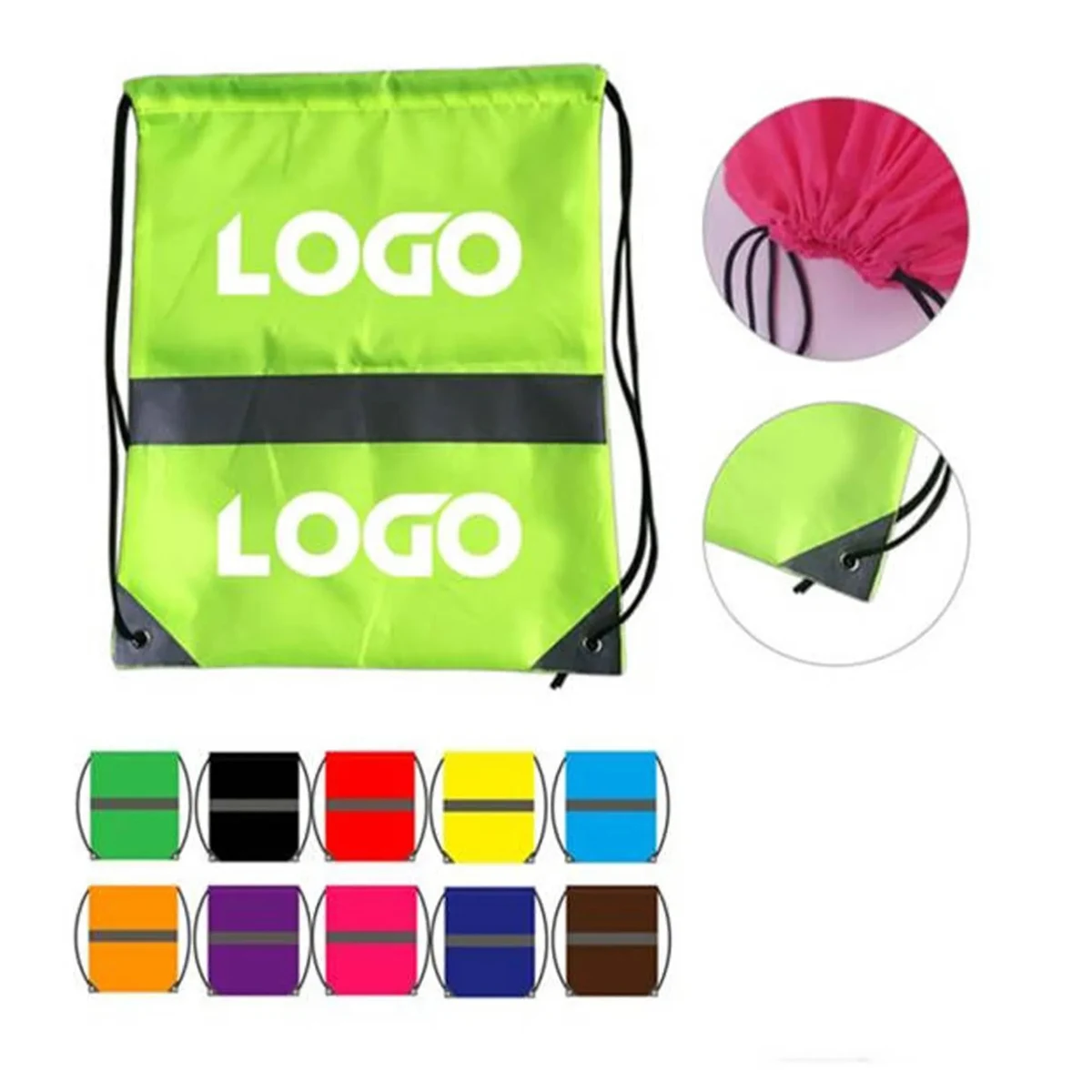 Lightweight Neon Polyester Drawstring Bag 1