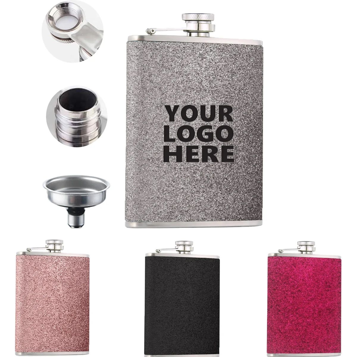 MOQ20 8OZ Shiny Stainless Steel Flask With Funnel 1