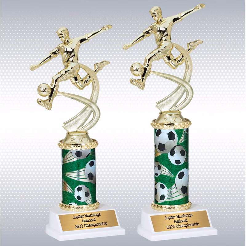 Assembled Male Soccer Trophy w/ White Base