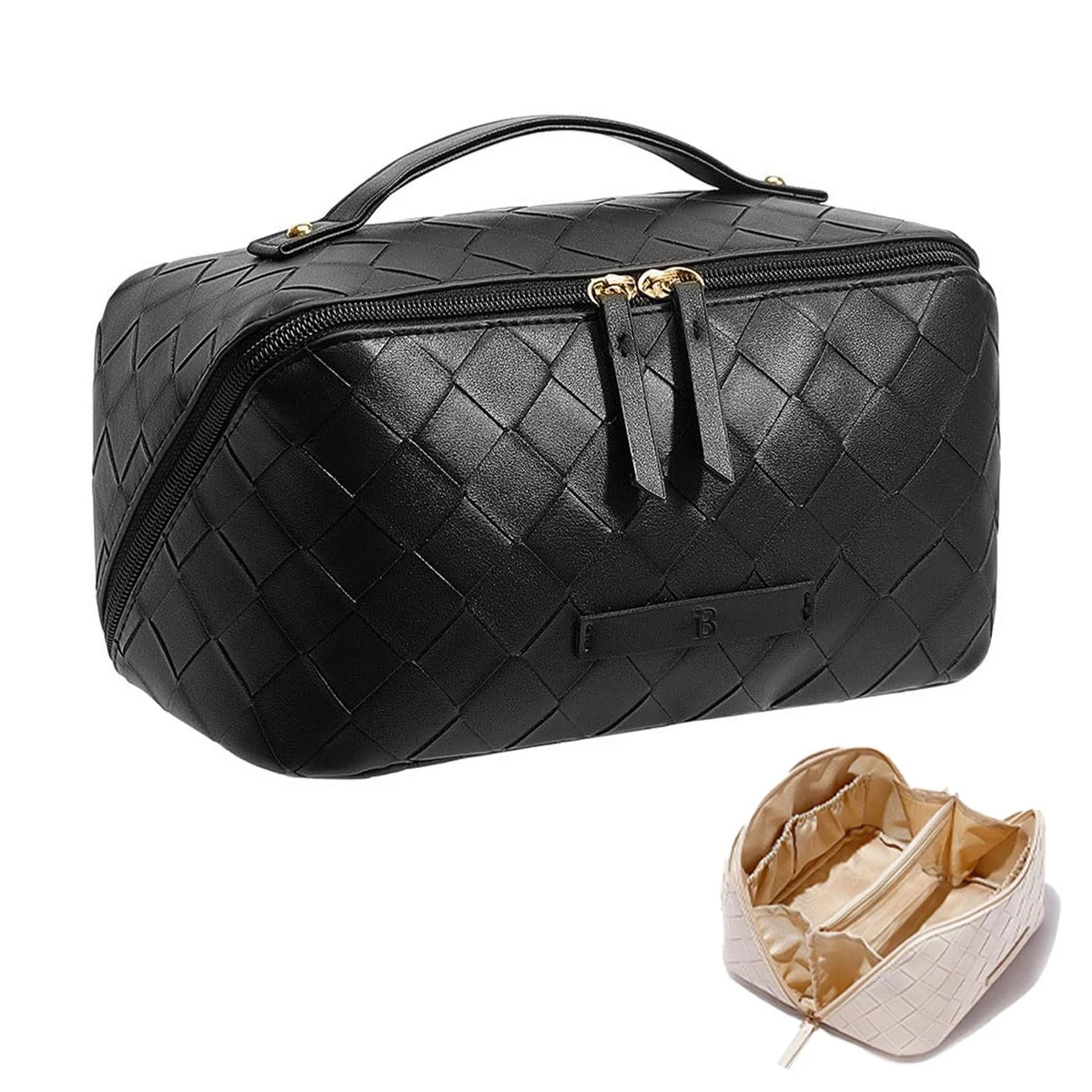 Large Capacity PU Leather Travel Cosmetic Bag w/ Compartment 1