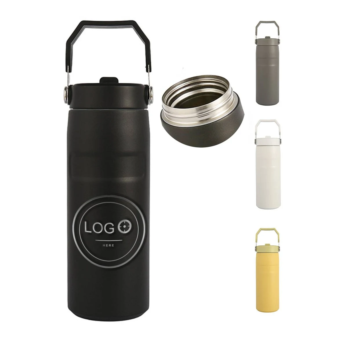 16 oz Stainless Steel Insulated Water Bottle with Flip Straw, custom water bottle with logo imprint 1