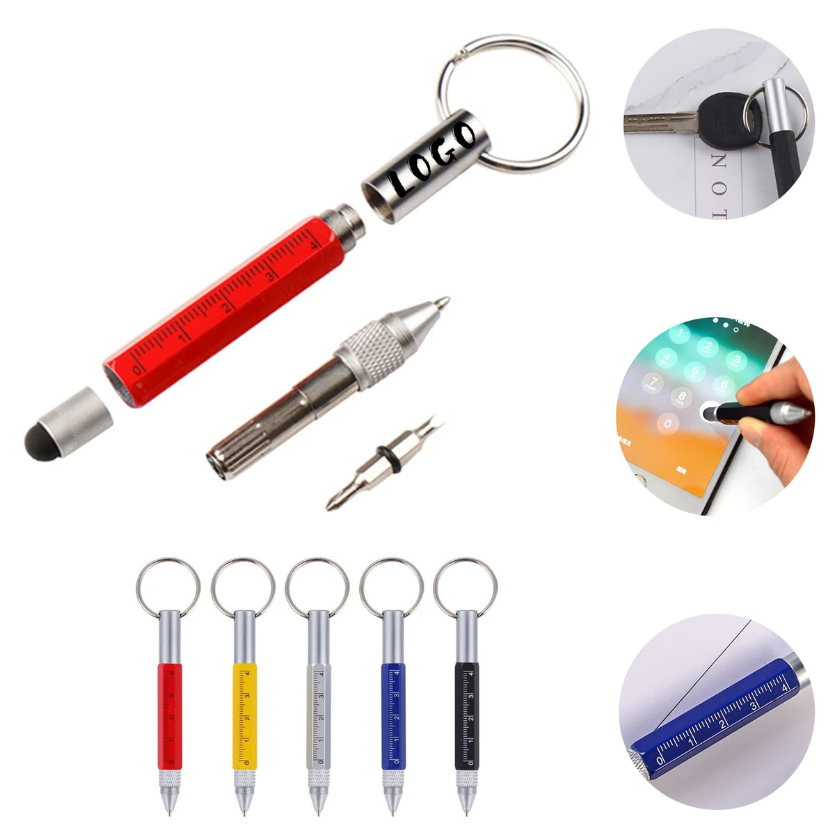 6 in 1 Screwdriver Ruler Keychain Stylus Ballpoint Pen 1