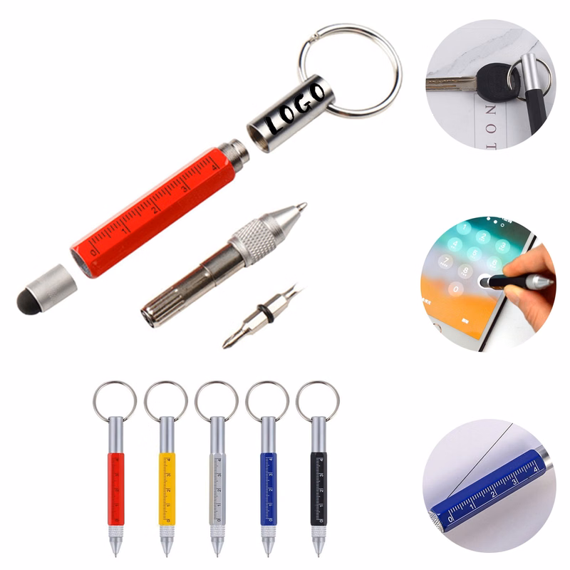 6 in 1 Screwdriver Ruler Keychain Stylus Ballpoint Pen