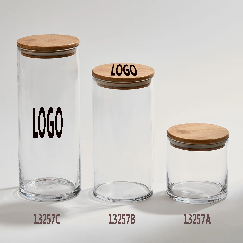 Glass Jar with Bamboo Wood Cover, 1