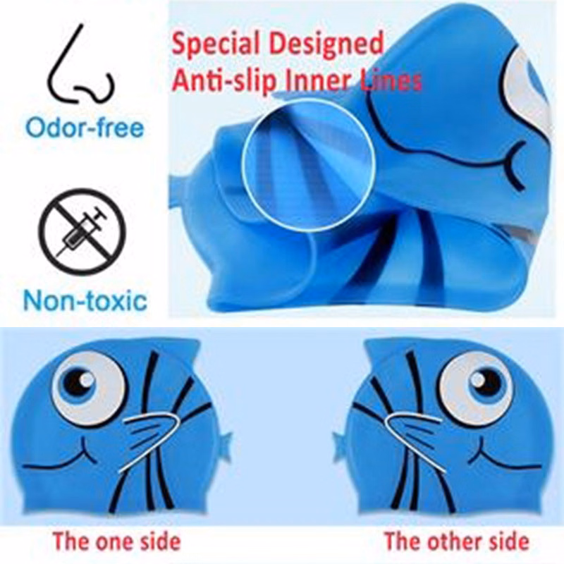 Silicone Swim Caps with Nose Clip for Kids