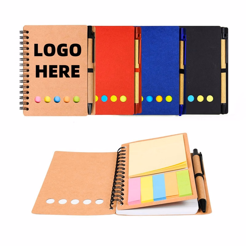 Kraft Paper Spiral Sticky Notes Notebook with Pen