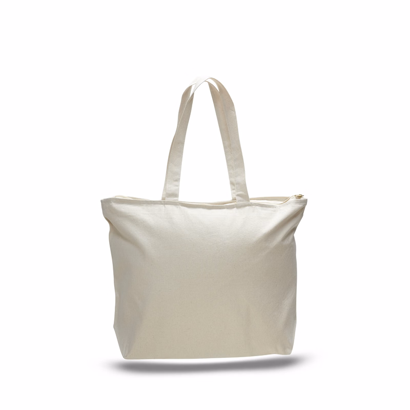 Heavy 12 oz. Cotton Canvas Zipper Tote Bag - Natural
