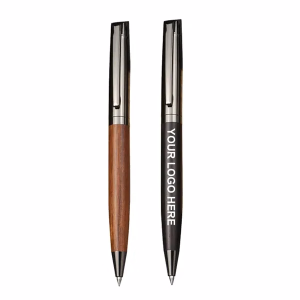 Custom Wood and Steel Twist Ballpoint Pen — Natural Executive Gift Item
