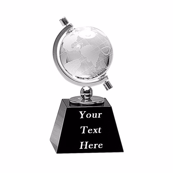 Crystal: 6" Spinning Globe clear, Black base
