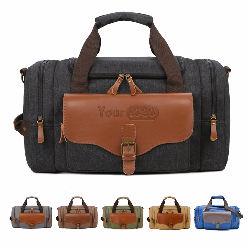 Canvas Men Large Capacity Multifunction Leather Travel Bag