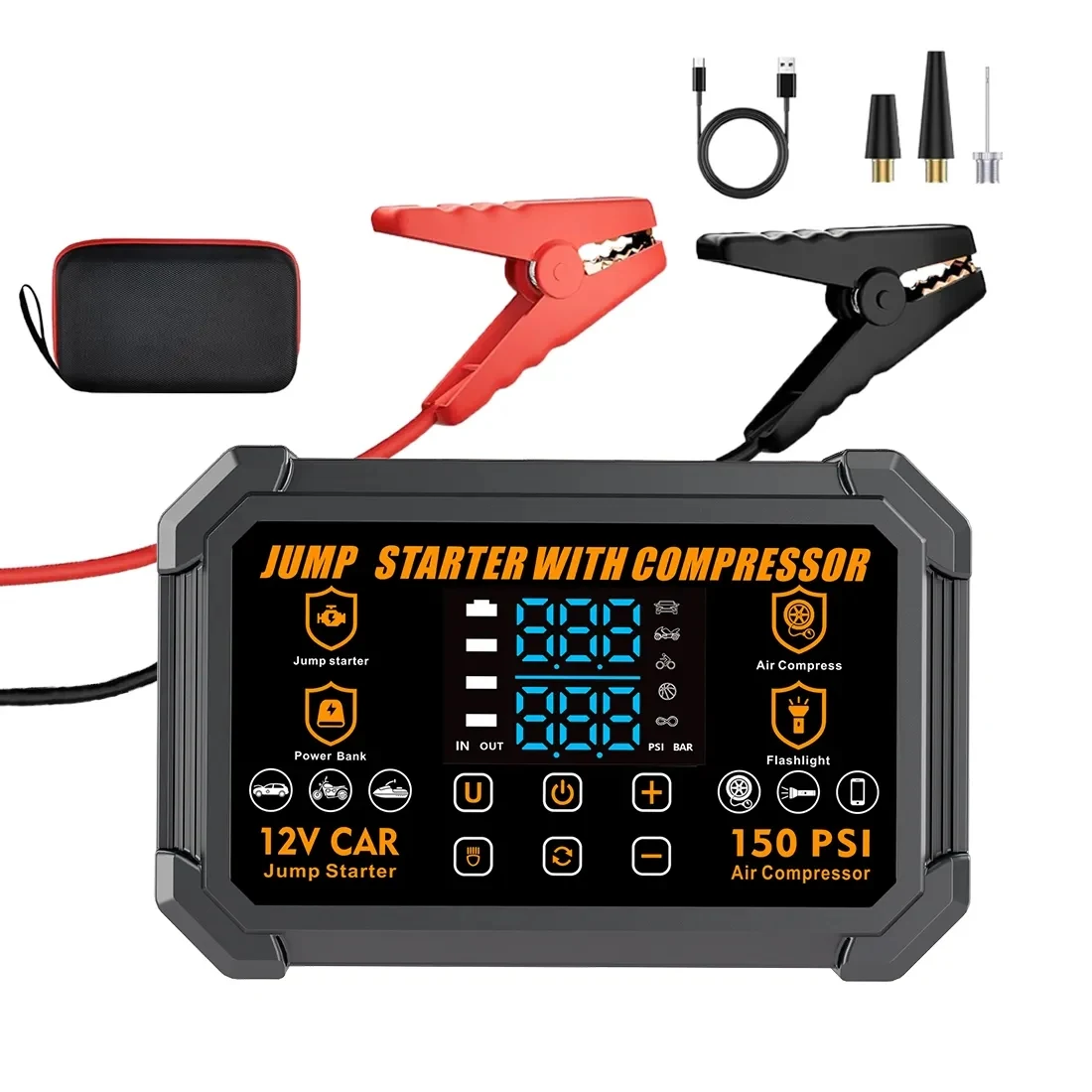 Portable 4-in-1 Jump Starter with Air Compressor 1