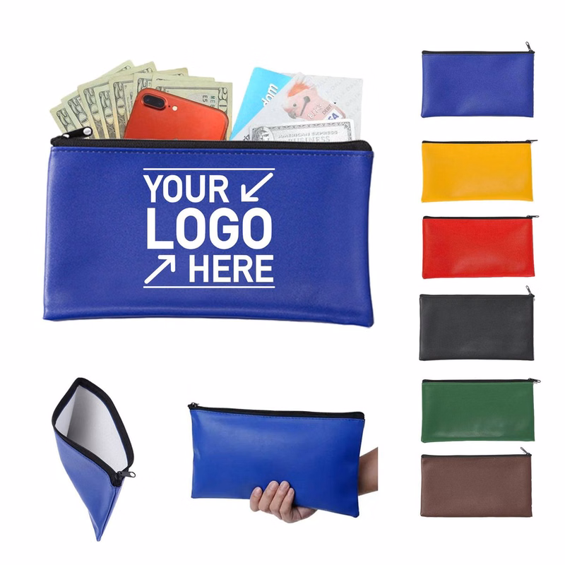 PU Leather Zipper Money Pouch Bank Deposit Bag