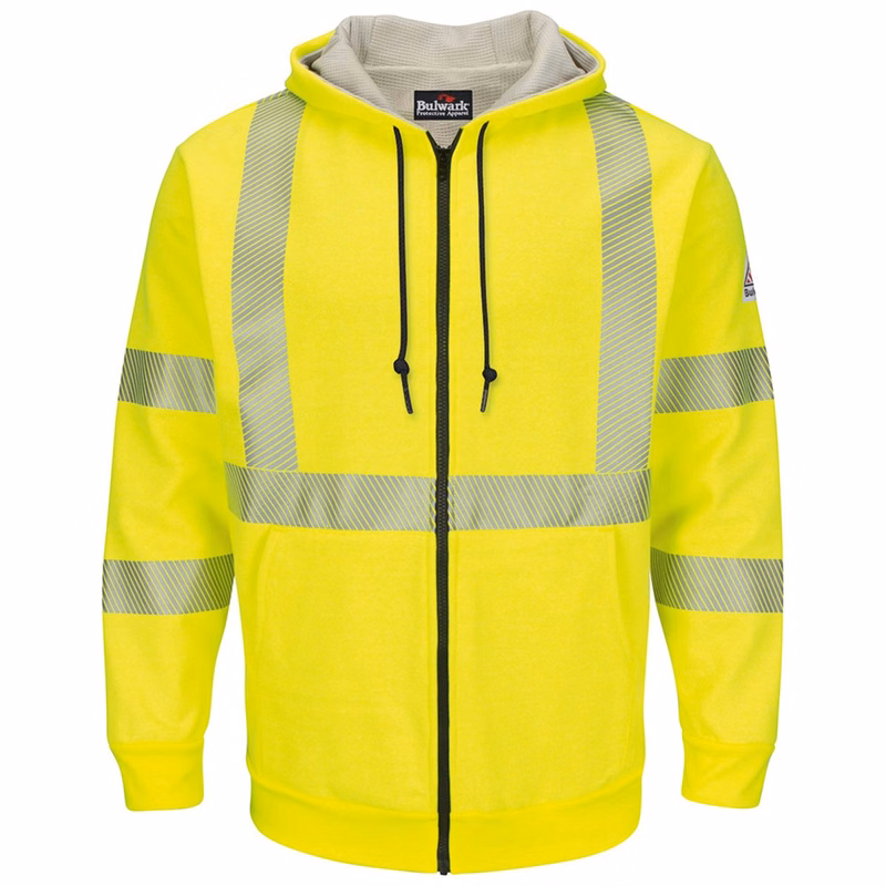 Men's Hi-Visibility Zip-Front Hooded Fleece Sweatshirt with Waffle Lining - SMZ4HV