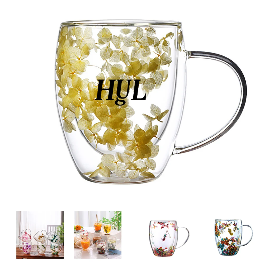 Dried Flowers Double Wall Glass Coffee Mugs 1