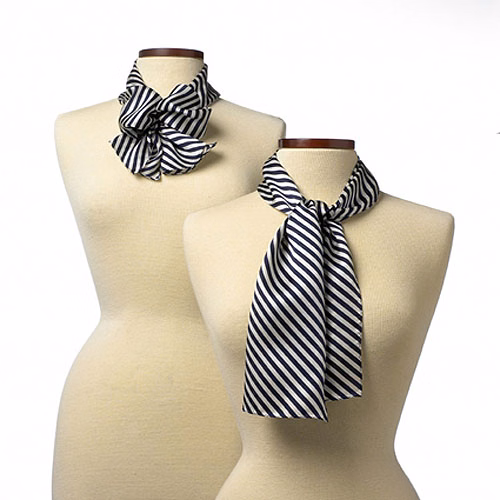 Navy Blue Saville Stripe Polyester Scarf - 8"x45"