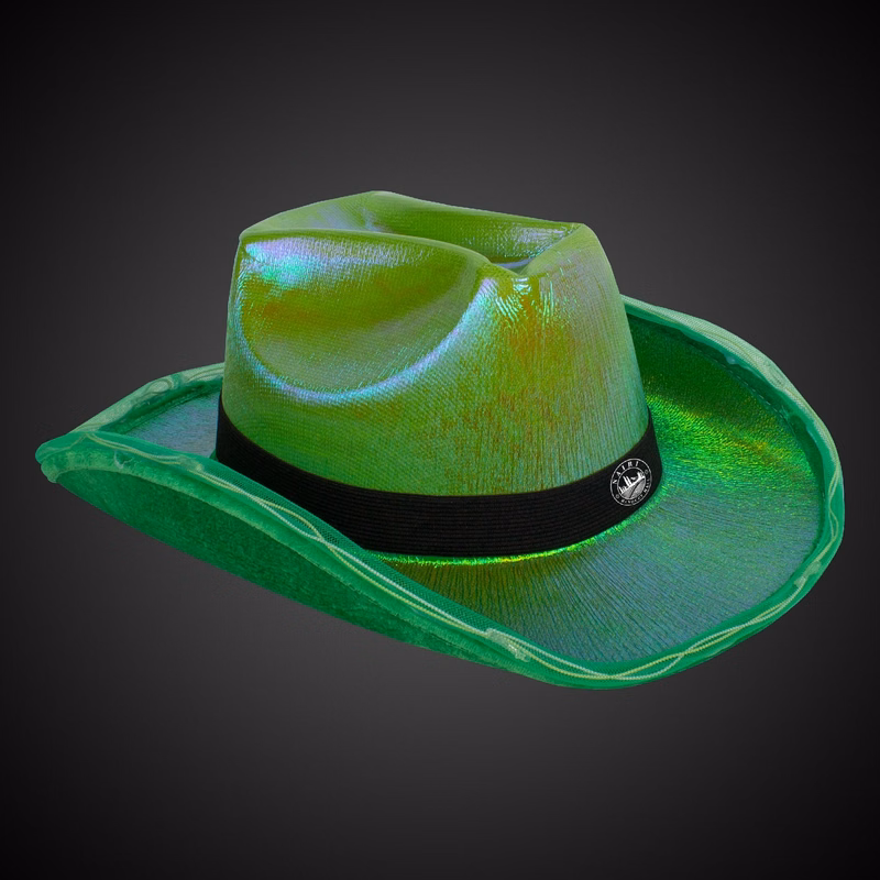Green Iridescent Light Up Cowboy Hat(Black Imprinted Band)