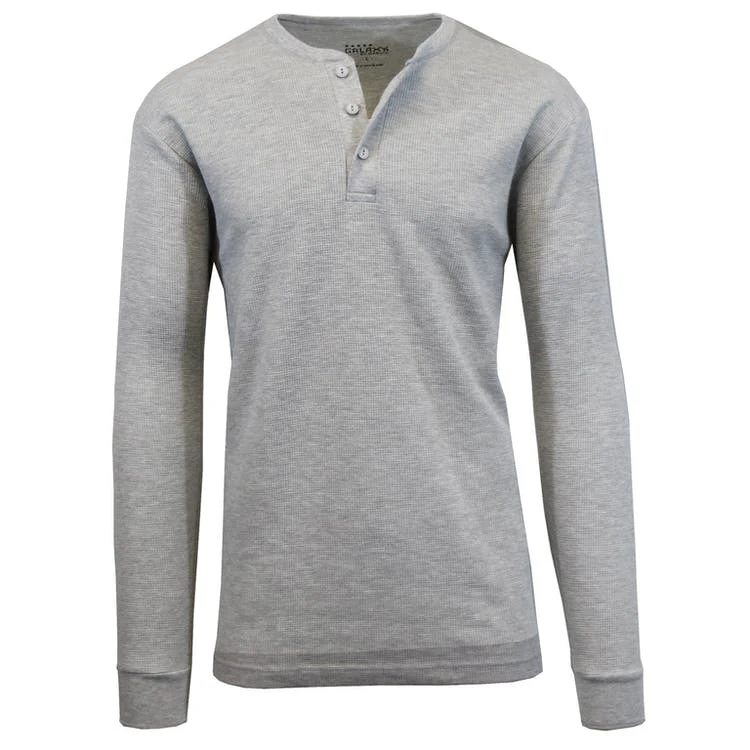 Men's Henley Thermal Shirts - Heather Gray S-XL 3 Button, custom hoodie or sweatshirt with logo imprint 1