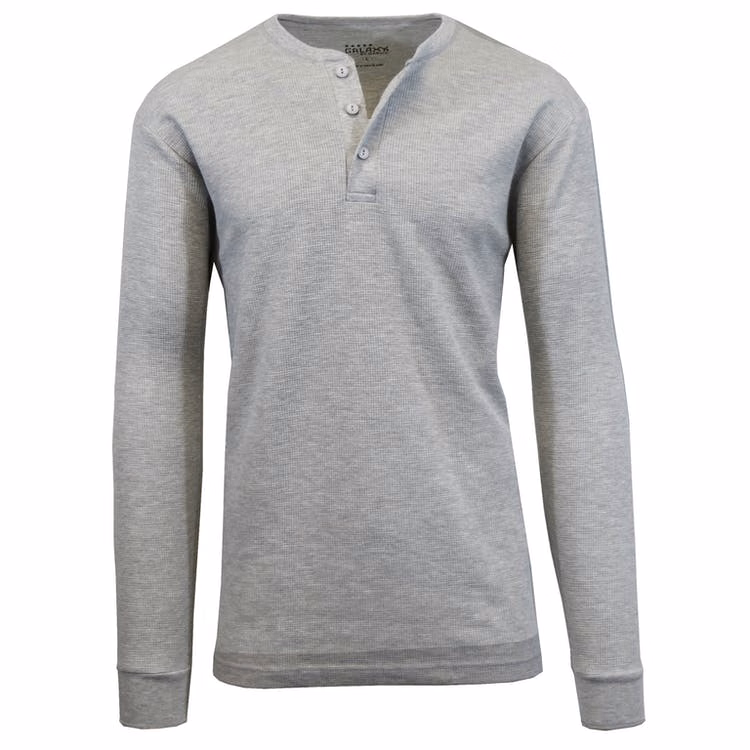 Men's Henley Thermal Shirts - Heather Gray S-XL 3 Button