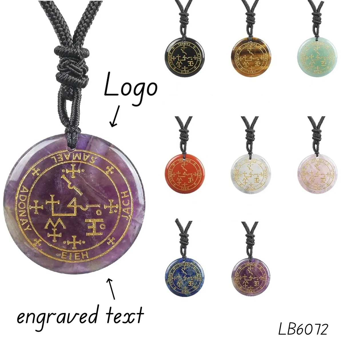 Engraved Natural Stone Necklace Energy Healing Jewelry 1