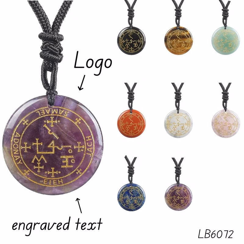 Engraved Natural Stone Necklace Energy Healing Jewelry