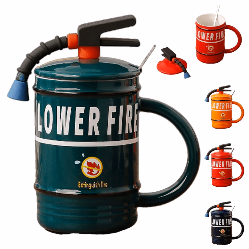 Fire Extinguisher Shaped Mugs W/Lid