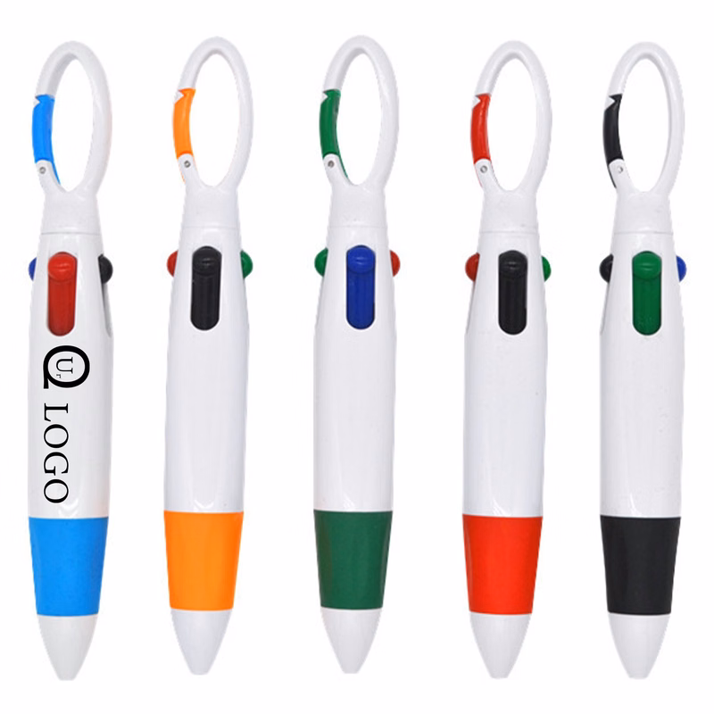 4 In 1 Multi Color Plastic Ballpoint Pen W/ Hanging Buckle