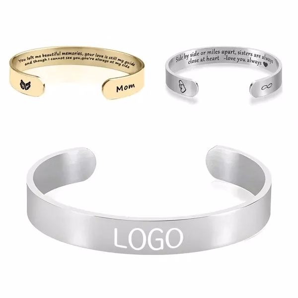 Engraved Titanium Bracelet Flat C-Shaped Design