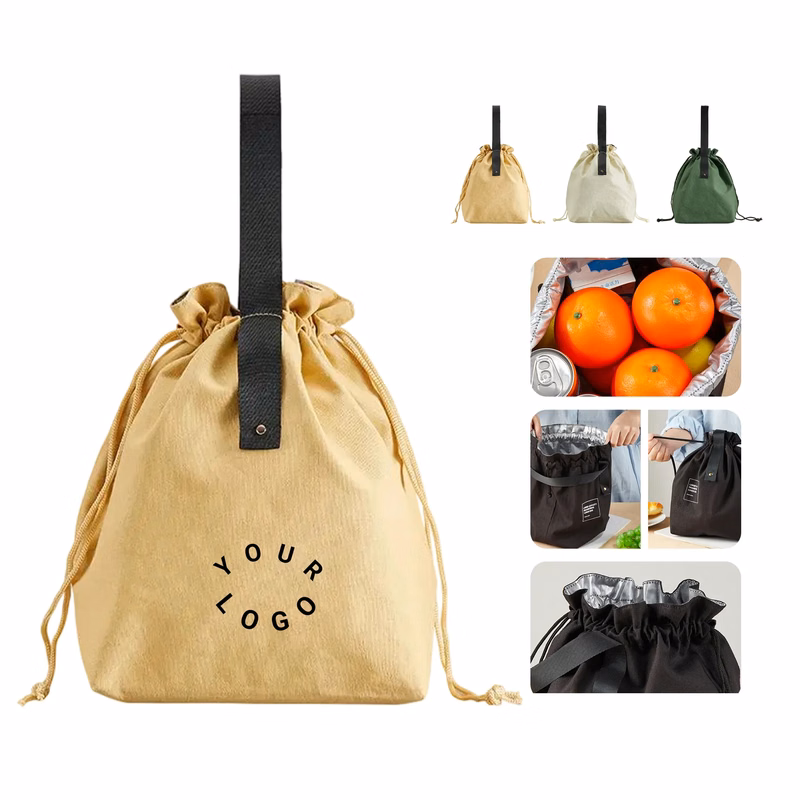 Canvas Insulated Tote Bag with Drawstring Closure