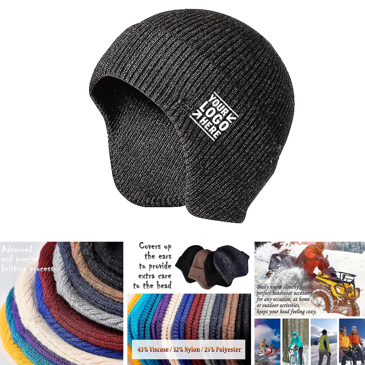 Men Women Warm Daily Headwear Ear Covers Winter Knit Beanie Hat 1
