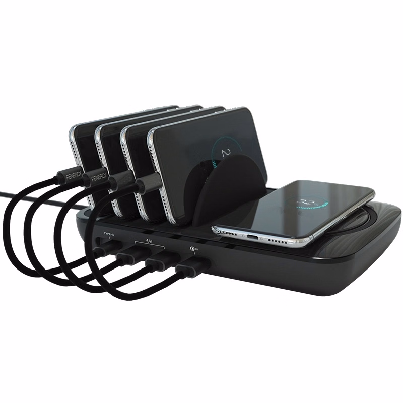 USB Charging Station Dock & Organizer with Wireless Charger