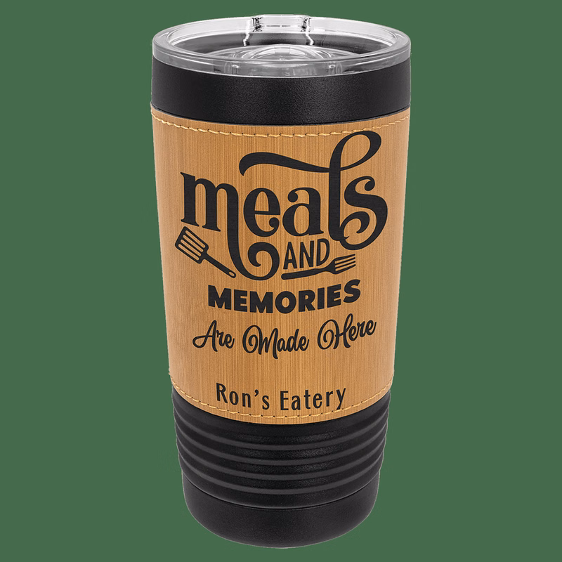 Polar Camel 20 oz Black/Bamboo with Leatherette Tumbler with Slider Lid