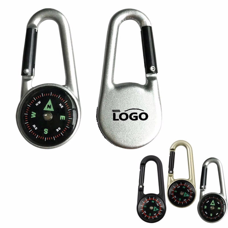 MOQ100 Metal Carabiner Compass Keychain Outdoor Gift