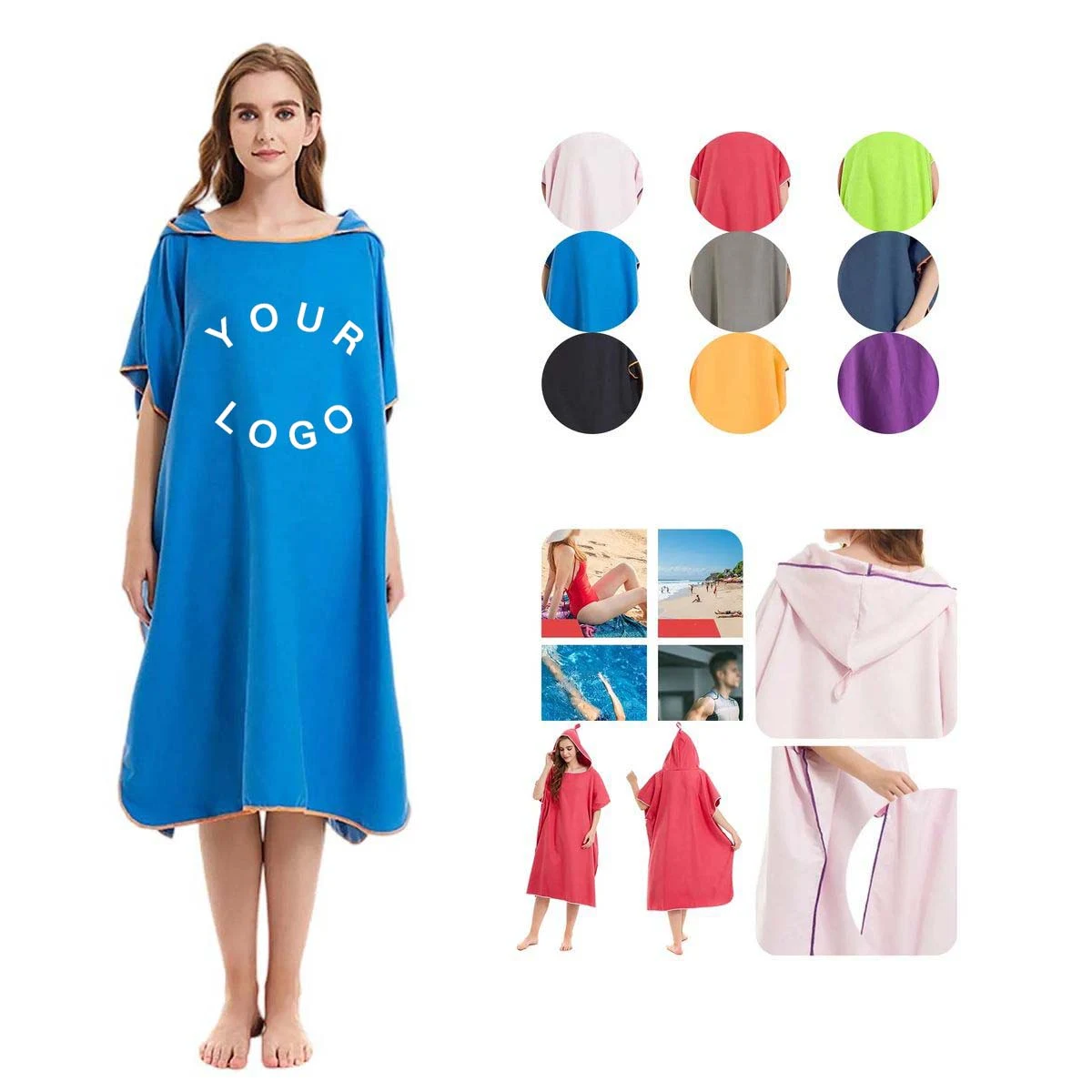 Solid Color Adult Poncho with Snap Button 1