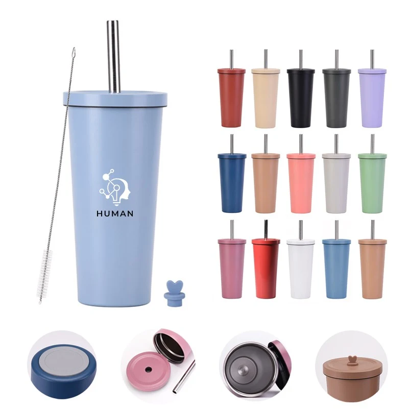 24oz Stainless Steel Double Wall Cup with Straw 1