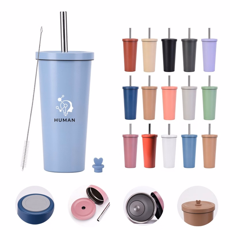 24oz Stainless Steel Double Wall Cup with Straw