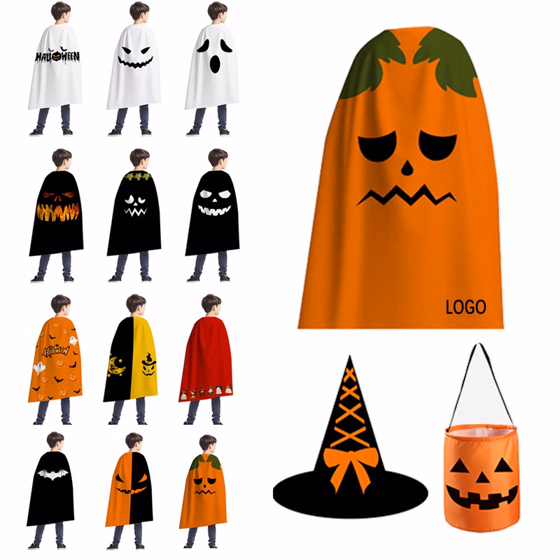Kids Halloween Cape Witch Hat And Candy Bag Costume Set
