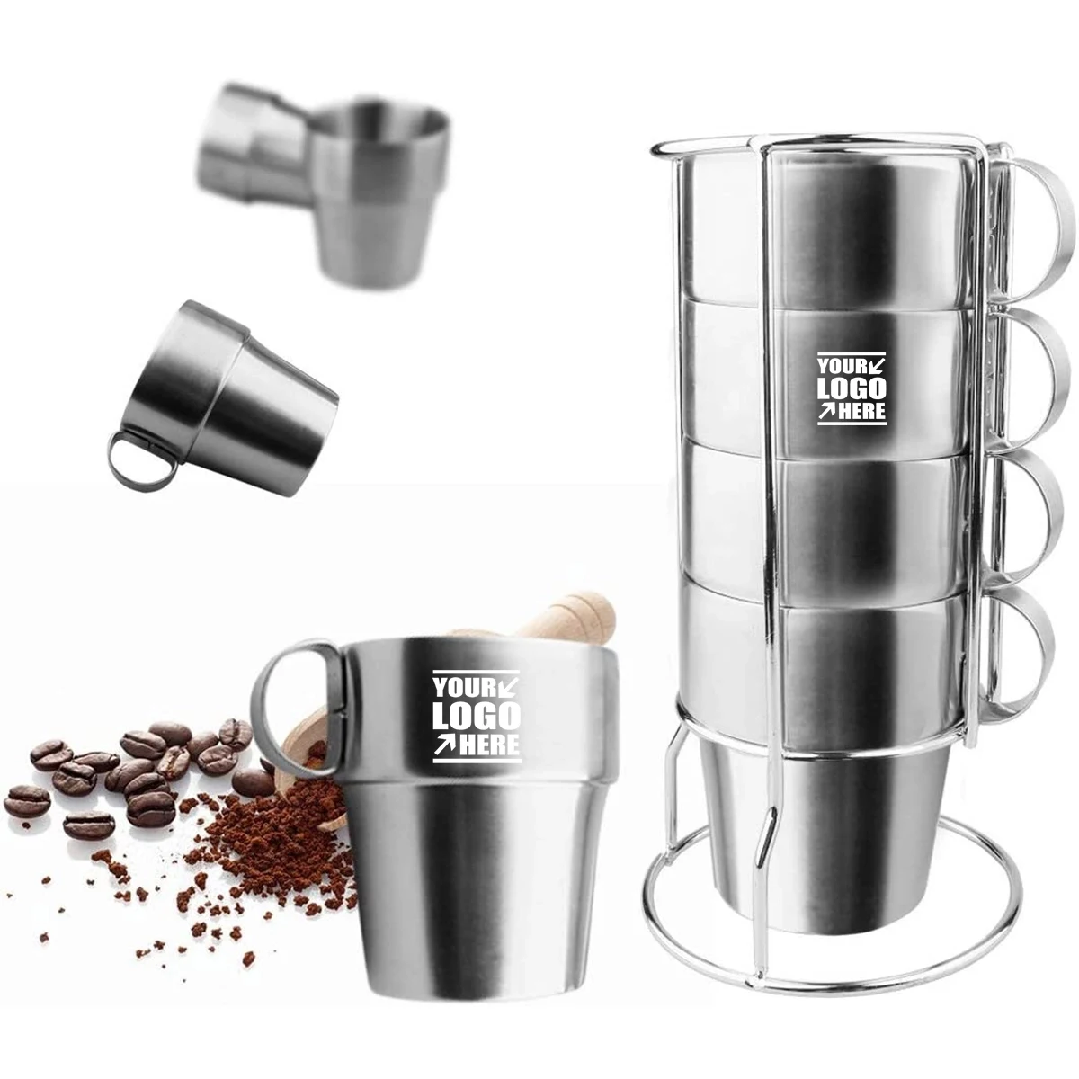 Set Of 4 Stackable Stainless Steel Coffee Cups Double-Layer 1