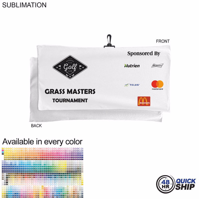 48 Hr Quick Ship - Oversized Golf Towel in Microfiber Terry, 22x44, with Black Hook, Sublimated