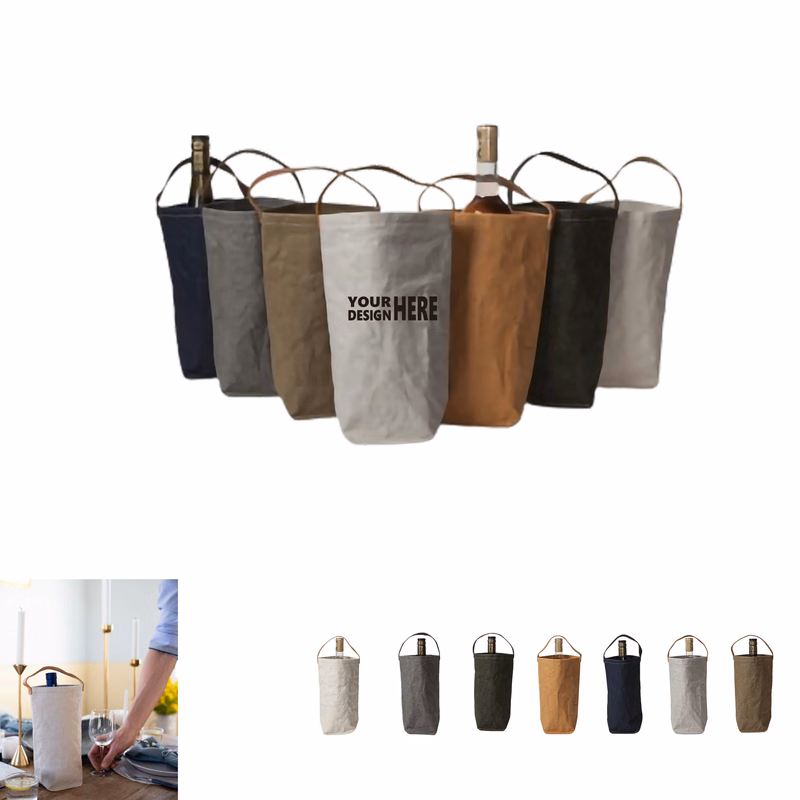 Connoisseur Single Bottle Washed Paper Wine Tote Bag