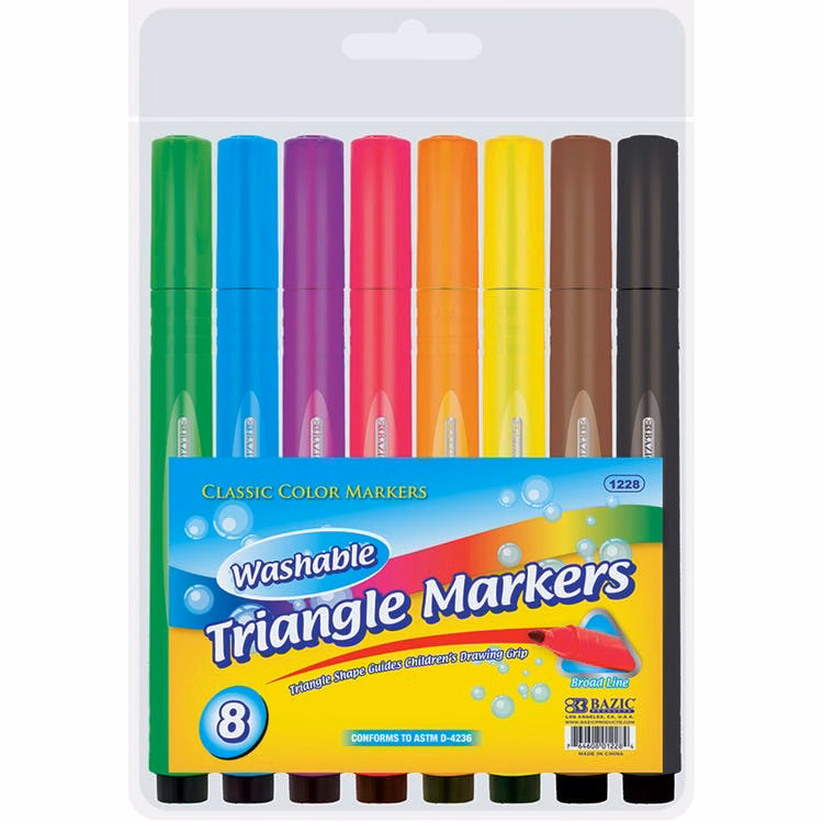Markers - 8 Classic Colors Washable Jumbo Triangular