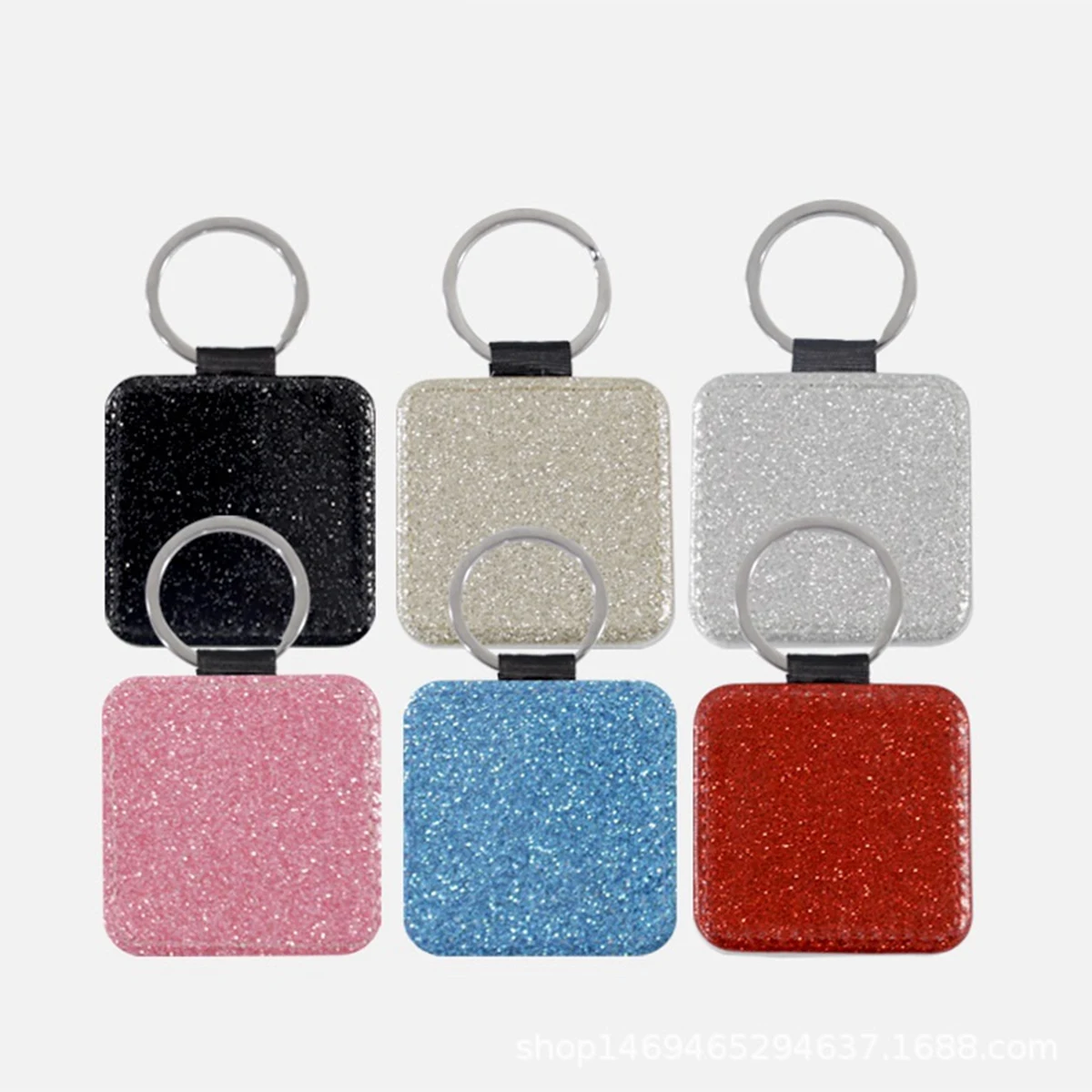 Bling Square PU Key Chain with Metal Ring 1