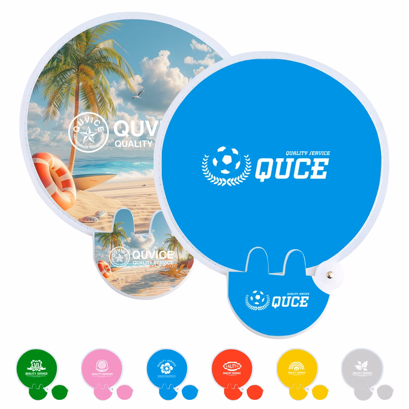 Full Color Foldable Polyester Fan With Handle & Pouch
