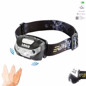 Rechargeable LED Headlamp Adjustable With Manual And Motion Sensor