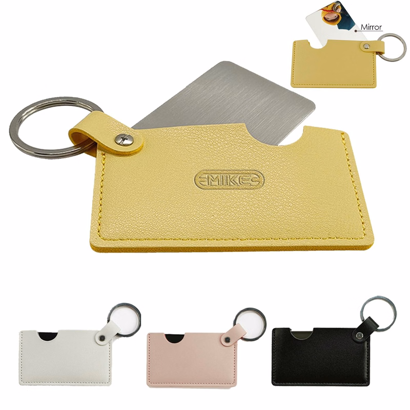 Travel Leather Pocket Mini Mirror with Key Chain