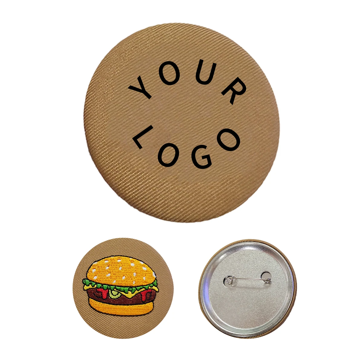 Embroidered Round Button Pin With Metal Backing 2.3" Diameter 1
