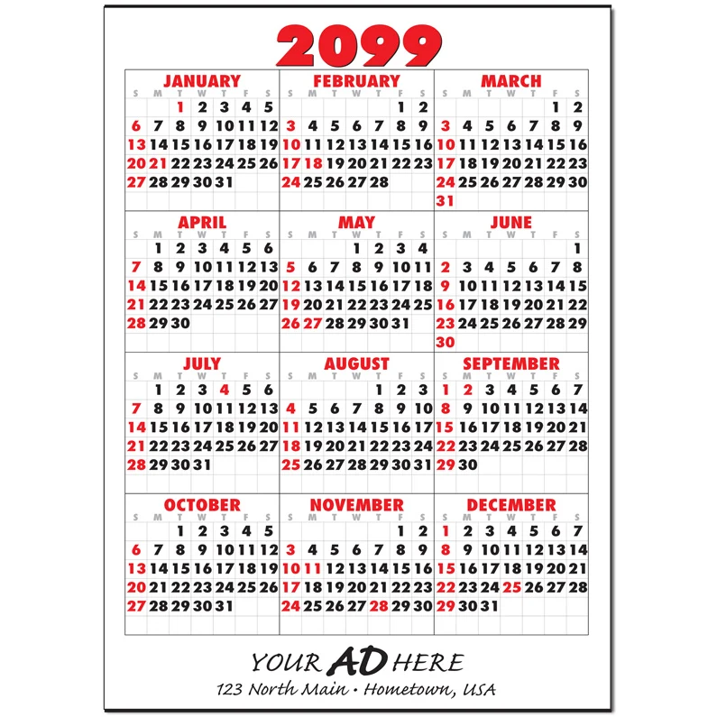 Big Numbers Year View Calendar 1
