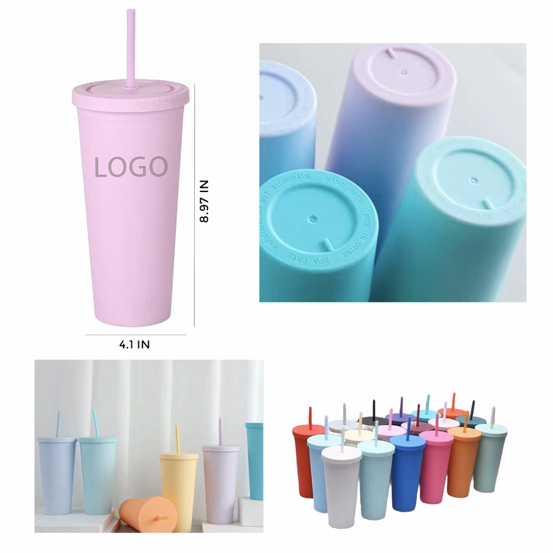 MOQ 10 Pcs Spacious 24oz Plastic Straw Cup